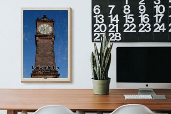 Panneau en bois villes Ludwigshafen niveau horloge architecture 20x30cm 3