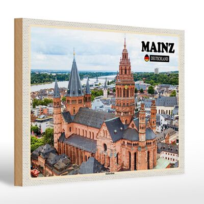 Holzschild Städte Mainz Kaiserdom Kirche Christentum 30x20cm