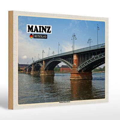 Cartel de madera ciudades Maguncia Puente Theodor Heuss 30x20cm