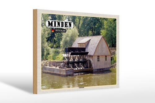 Holzschild Städte Minden Schiffsmühle Fluss 30x20cm