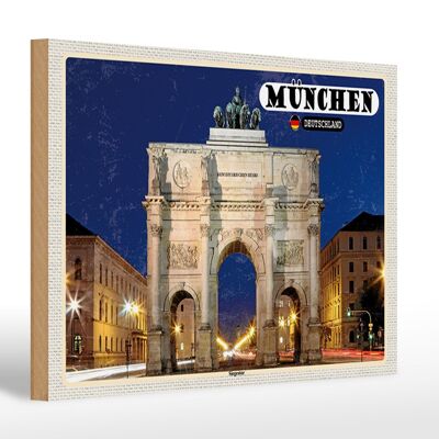 Cartel de madera ciudades Munich Siegestor arquitectura 30x20cm