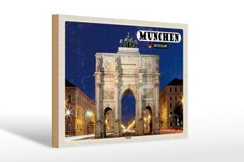 Panneau en bois villes Munich Siegestor architecture 30x20cm 1