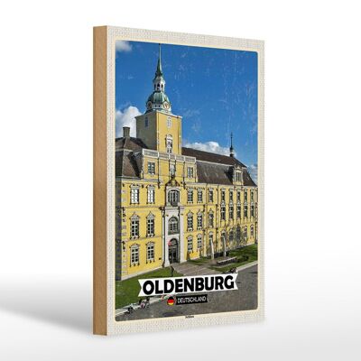 Letrero de madera ciudades Arquitectura del castillo de Oldenburg 20x30cm
