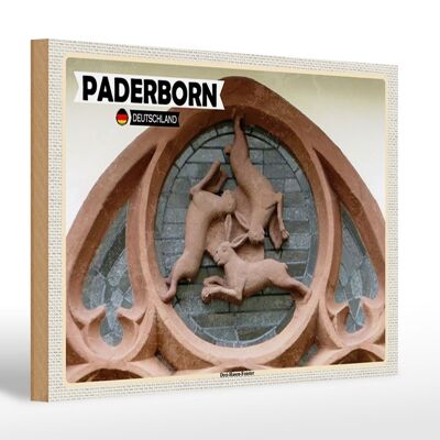 Letrero de madera ciudades Paderborn Tres conejos ventana 30x20cm