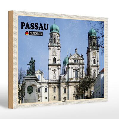 Cartello in legno città Passau architettura Piazza della Cattedrale 30x20cm