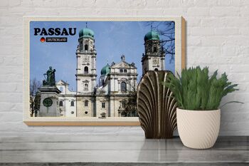 Panneau en bois villes Passau Place de la Cathédrale architecture 30x20cm 3
