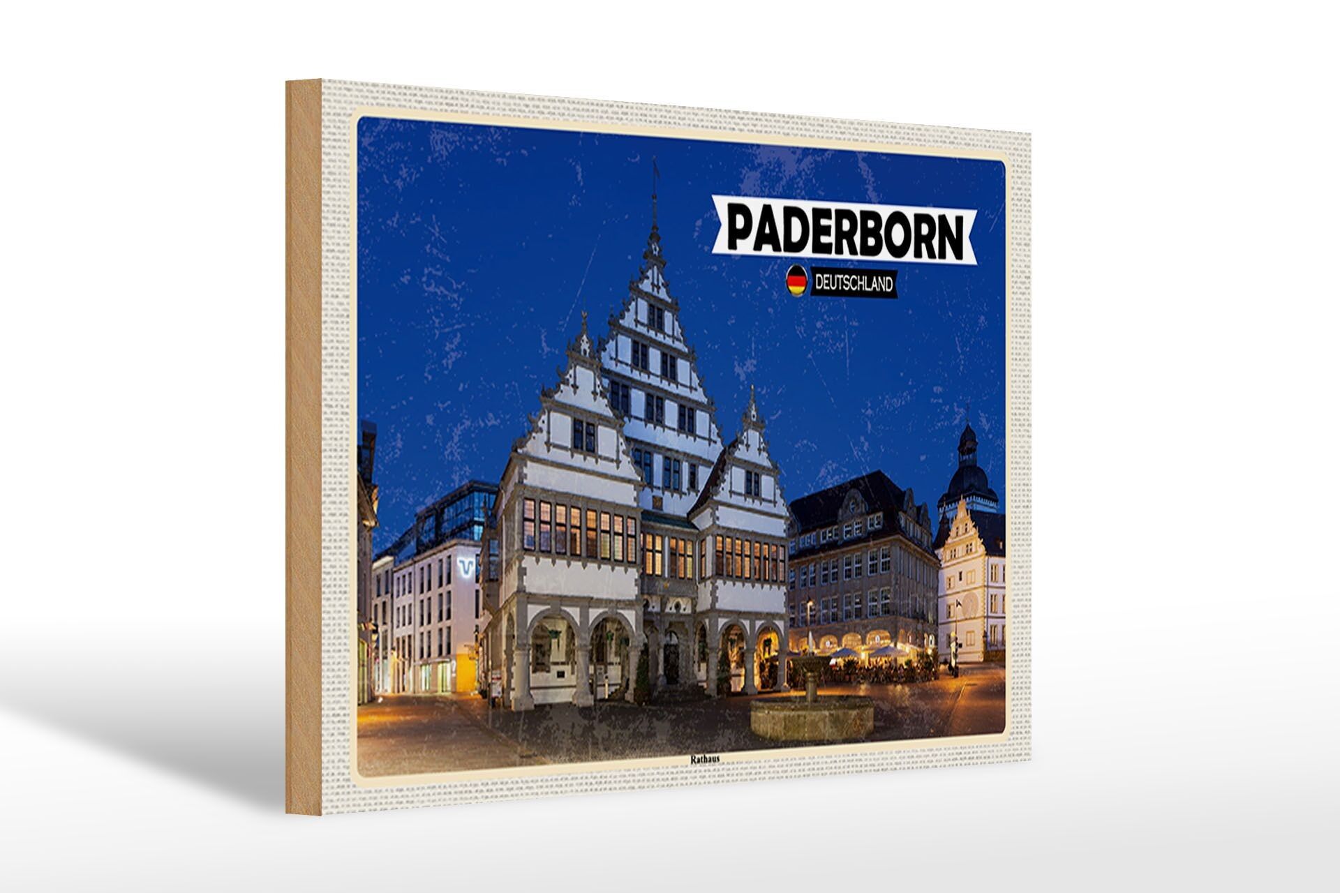 Cartel de madera ciudades Paderborn ayuntamiento casco antiguo 30x20cm