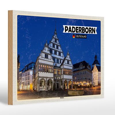 Cartello in legno città Municipio di Paderborn centro storico 30x20 cm