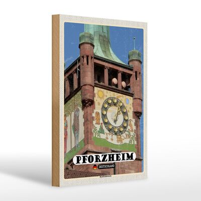 Cartello in legno città Pforzheim ufficio distrettuale campanile 20x30 cm