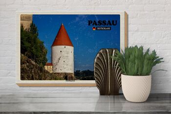 Panneau en bois villes Passau Schaiblingsturm architecture 30x20cm 3