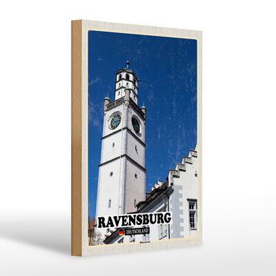 Cartel de madera ciudades Ravensburg Blaserturm arquitectura 20x30cm