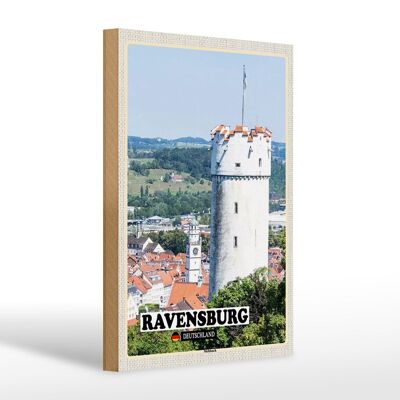 Cartel de madera ciudades Ravensburg Mehlsack arquitectura 20x30cm