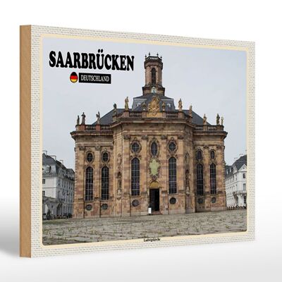 Letrero de madera ciudades Saarbrücken Ludwigskirche 30x20cm