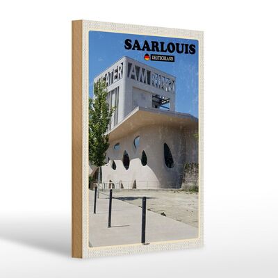 Cartel de madera ciudades Saarlouis teatro arquitectura 20x30cm