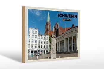 Panneau en bois villes Schwerin place du marché architecture 30x20cm 1