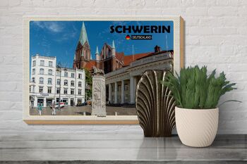 Panneau en bois villes Schwerin place du marché architecture 30x20cm 3