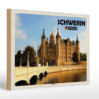Cartel de madera ciudades Arquitectura del castillo de Schwerin 30x20cm