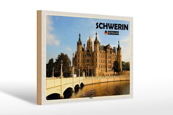 Panneau en bois villes architecture du château de Schwerin 30x20cm 1