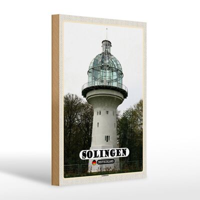 Letrero de madera ciudades Solingen torre de luz arquitectura 20x30cm