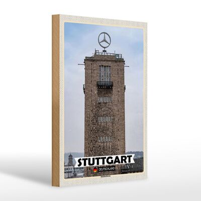 Letrero de madera ciudades Stuttgart estación torre arquitectura 20x30cm