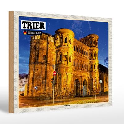 Cartel de madera ciudades Trier Porta Nigra casco antiguo 30x20cm