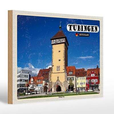 Cartel de madera ciudades Tübingen Tübingen Gate Center 30x20cm