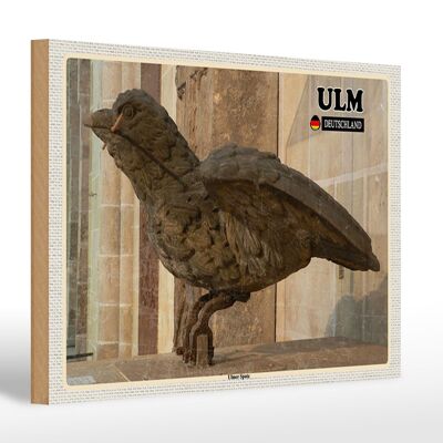 Cartello in legno città Ulm Ulmer Scultura passero 30x20 cm