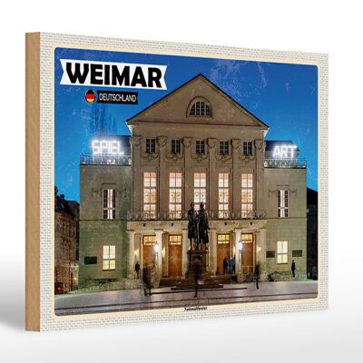 Wooden sign cities Weimar National Theater Middle Ages 30x20cm