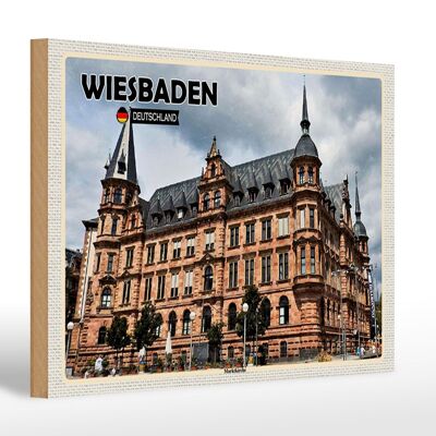 Cartello in legno città Wiesbaden chiesa del mercato Medioevo 30x20 cm