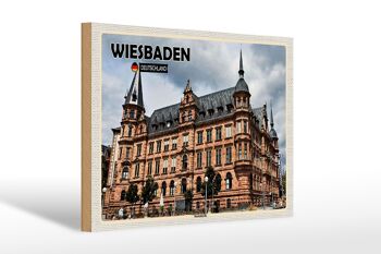 Panneau en bois villes Wiesbaden marché église Moyen Âge 30x20cm 1