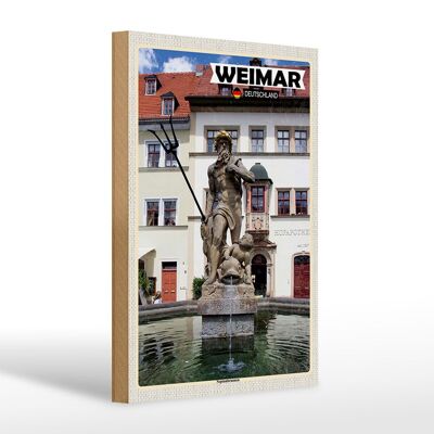 Letrero de madera ciudades Weimar Neptuno fuente arquitectura 20x30cm
