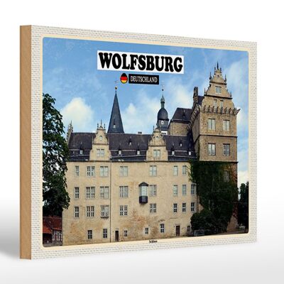 Holzschild Städte Wolfsburg Schloss Gemälde 30x20cm