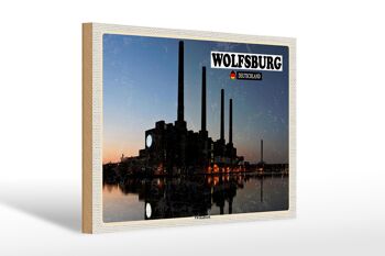 Panneau en bois villes Wolfsburg VW centrale électrique rivière 30x20cm 1