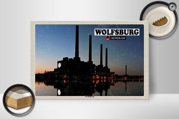 Panneau en bois villes Wolfsburg VW centrale électrique rivière 30x20cm 2