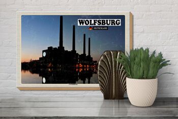 Panneau en bois villes Wolfsburg VW centrale électrique rivière 30x20cm 3