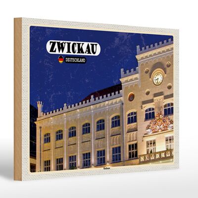 Cartel de madera ciudades Zwickau arquitectura del ayuntamiento 20x30cm