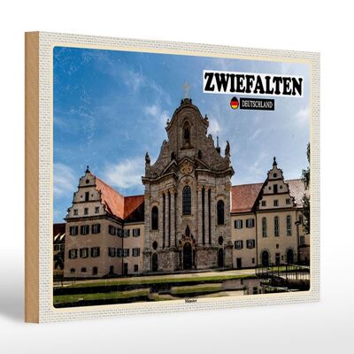 Cartello in legno città Zwiefalten Münster edificio 30x20cm