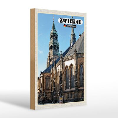 Letrero de madera ciudades Catedral de Zwickau St. Iglesia de Santa María 30x20cm