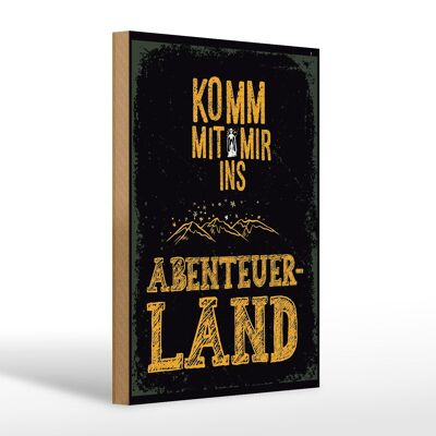 Cartello in legno con scritta Vieni con me Adventureland nero 20x30 cm