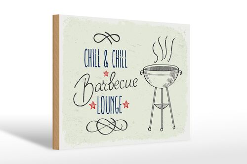 Holzschild Spruch Chill & Chill Barbecue Lounge 30x20cm