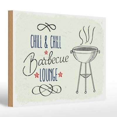 Cartel de madera que dice Chill & Chill Barbecue Lounge 30x20cm