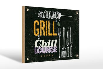Panneau en bois indiquant Grill & Chill Meat Grilling 30x20cm 1