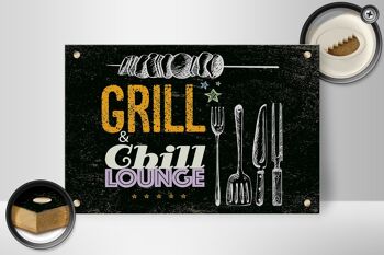 Panneau en bois indiquant Grill & Chill Meat Grilling 30x20cm 2