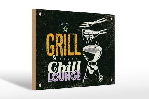 Holzschild Spruch Grill & Chill Lounge 5 Sterne 30x20cm