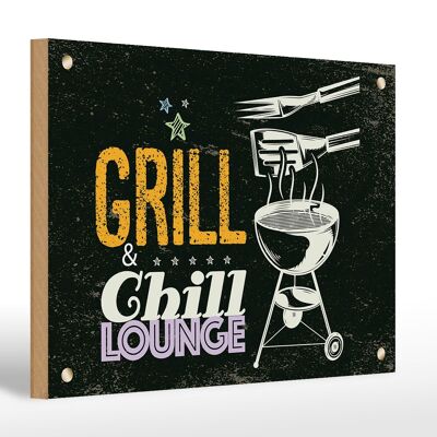 Cartello in legno con scritta Grill & Chill Lounge 5 stelle 30x20 cm