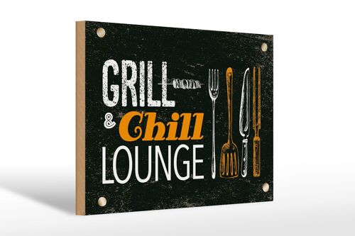 Holzschild Spruch Grill & Chill Lounge Grillen 30x20cm