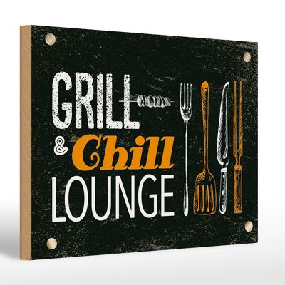 Cartello in legno con scritta Grill & Chill Lounge Grilling 30x20 cm