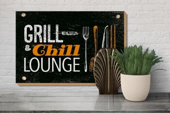 Panneau en bois indiquant Grill & Chill Lounge Grilling 30x20cm 3