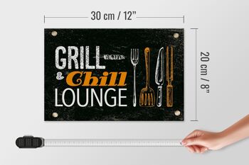 Panneau en bois indiquant Grill & Chill Lounge Grilling 30x20cm 4