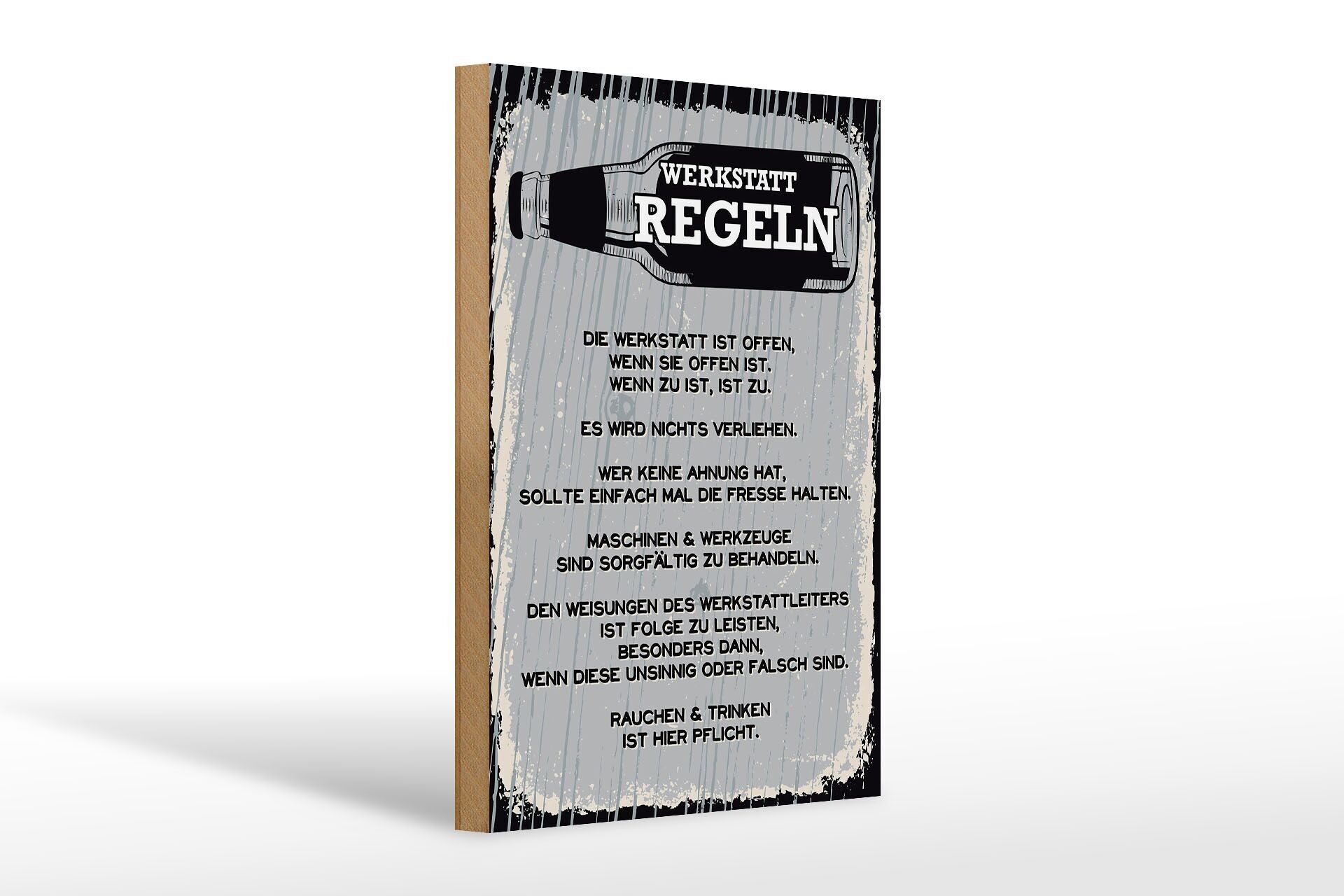 Cartello in legno con scritta regole officina macchine 20x30cm